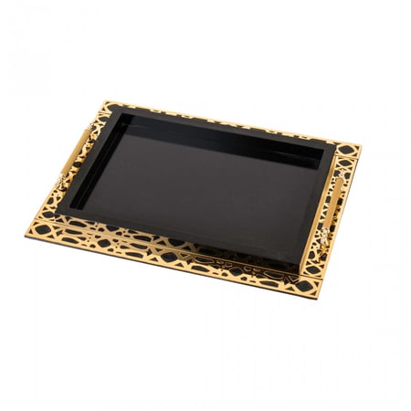 صينية تقديم خشب لون أسود ذهبي