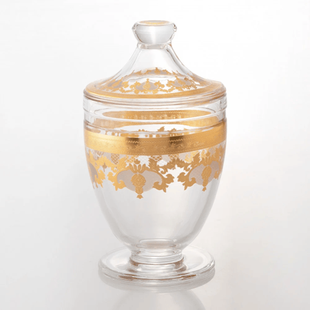 بونبونيرة زجاج مع قاعدة نقشة لون ذهبي