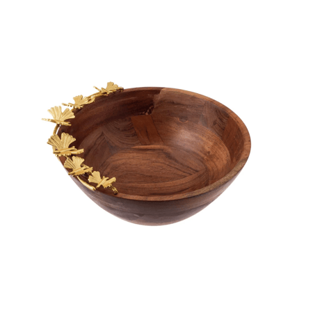 صحن تقديم فاكهة خشب بروش ذهبي