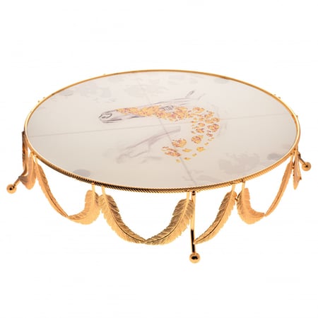 صحن تقديم زجاج ستاند معدن ذهبي المهرة