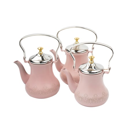 طقم براد شاي ستيل 3 قطع لون وردي