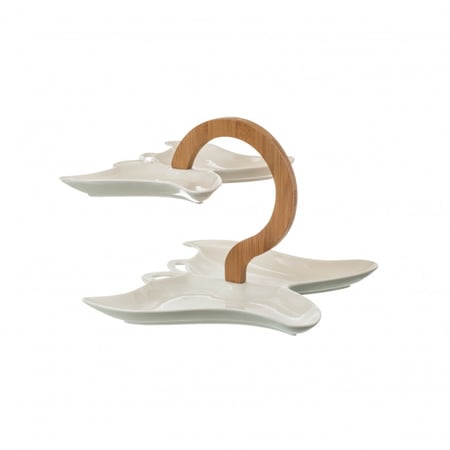 ستاند حلويات بورسلين 2 دور حامل خشب