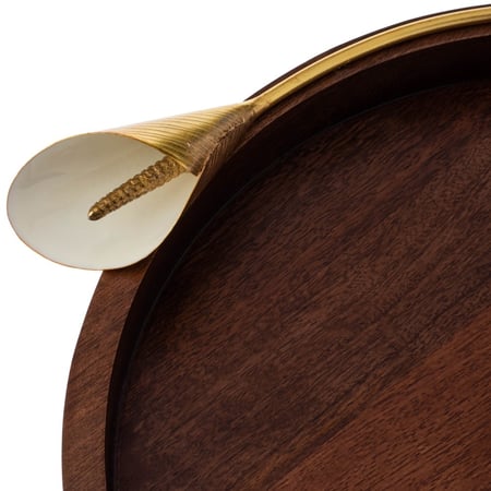 صينية تقديم مدور خشب بروش ذهبي