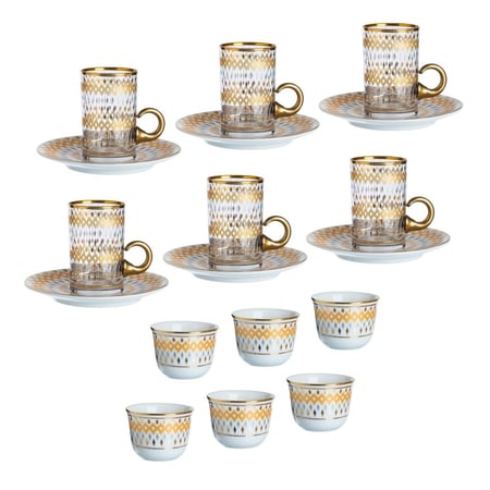 طقم شاي وقهوة بورسلين تركي 18 قطعة ذهبي