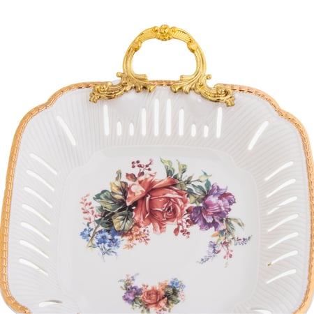 صحن حلويات بورسلين برجول ذهبي