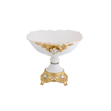 صحن حلاوة بورسلين بقاعدة معدن ذهبي