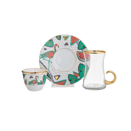 طقم شاي وقهوة زجاج تركي 18 قطعة فلامينجو