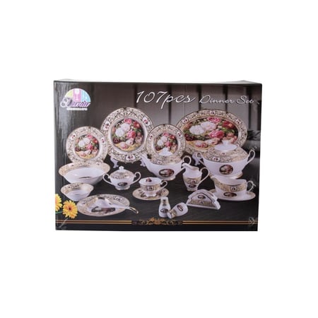 طقم سفرة بورسلين روميو وجوليت مطلي بالذهب 107 قطعة