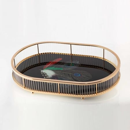 صينية تقديم زجاج ومعدن ذهبي 46 سم