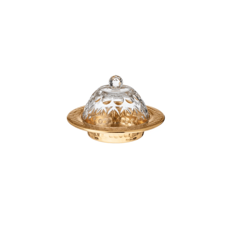 تمرية معدن بغطاء زجاج لون ذهبي