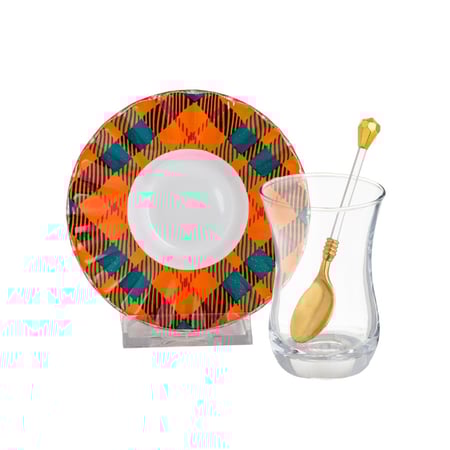 طقم شاي زجاج تركي 18 قطعة ألوان ديزاين