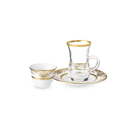 طقم شاي وقهوة بورسلين 18 قطعة ذهبي