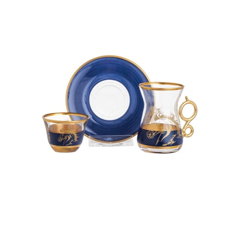 طقم شاي وقهوة زجاج 18 قطعة كحلي