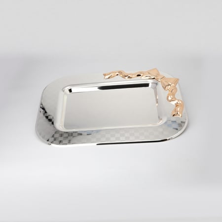 صينية تقديم ستيل 36 سم لون فضي ذهبي