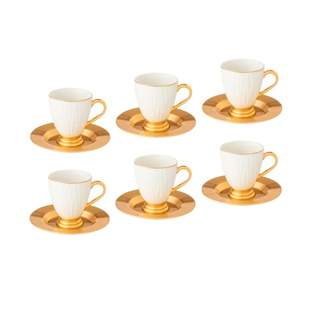 طقم فناجين قهوة تركي أبيض ذهبي 12 قطعة