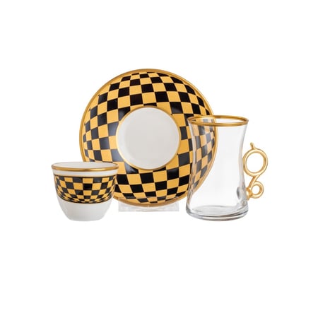 طقم شاي وقهوة زجاج تركي 18 قطعة أسود