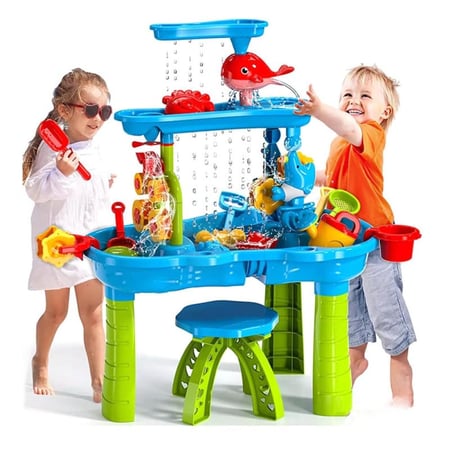 طاولة ألعاب الرمل والماء التعليمية للأطفال - 3 طابق مع كرسي