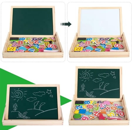 لوح رسم مزدوج للأطفال مع سبورة طباشير ولوح كتابة وأرقام مغناطيسية