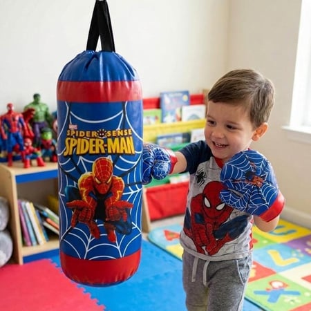 كيس ملاكمة للأطفال مع قفازات – تصميم سبايدر مان