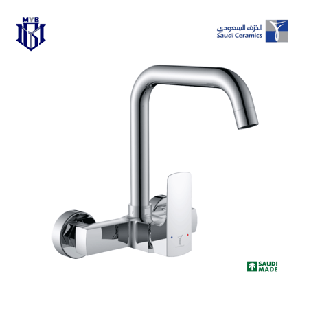خلاط مجلى جداري الخزف السعودي كيوبست كروم - تصميم عصري وصناعة سعودية