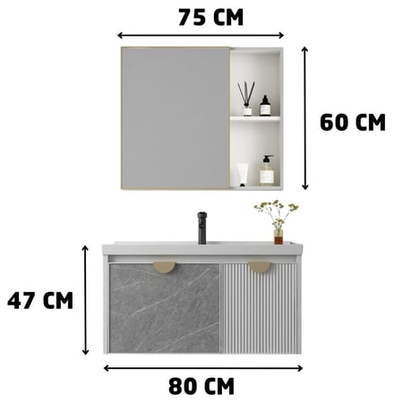 مغسلة حمام بدولاب ومرايا 80 سم من هاتكو تصميم يلائم جميع المساحات