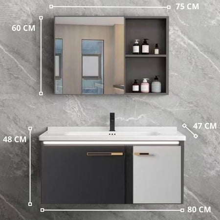 مغسلة دولاب المنيوم مع مرايا 80 سم JL9905-80