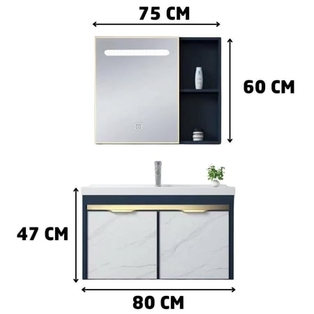 طقم مغسلة حمام متكامل بدولاب ومرايا 80 سم موديل 1041A-80LD تصميم انيق