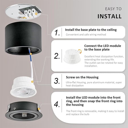 وحدة إضاءة LED GU10 مزودة بسلك - لون أبيض وأصفر - 7 واط