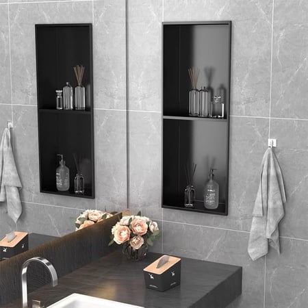 رف حائطي مزدوج بلون رمادي أنيق مصمم من فولاذ كربوني بتصميم موفر لمساحة