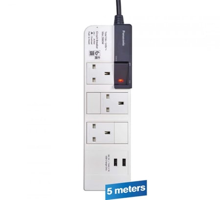 توصيله كهرباء باناسونيك 5 متر 3 افياش مع 2 مدخل USB