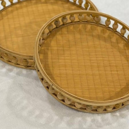 صينية تقديم راتان خشب دائرية