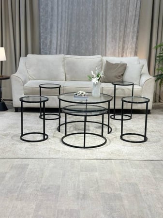 طقم طاولات مع 4 خدمة  زجاج شفاف