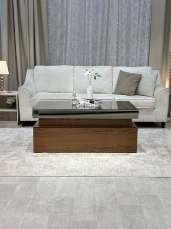 طقم طاولة ضيافة سنديان مع 4 خدمة لون بني موديل عصري