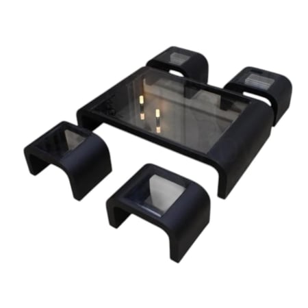 طقم طاولة ارضي لون اسود مع 4 طاولة خدمة