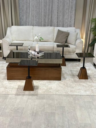 طقم طاولة ضيافة سنديان مع 4 خدمة لون بني موديل عصري