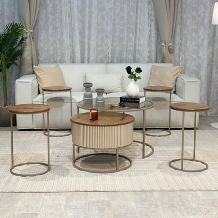 طقم طاولتين متداخلة مع 4 خدمة شنباني