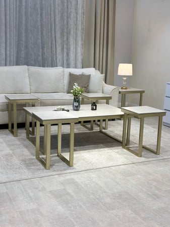 طقم طاولة سيراميك مع 2 زاوية - تصميم عصري فاخر