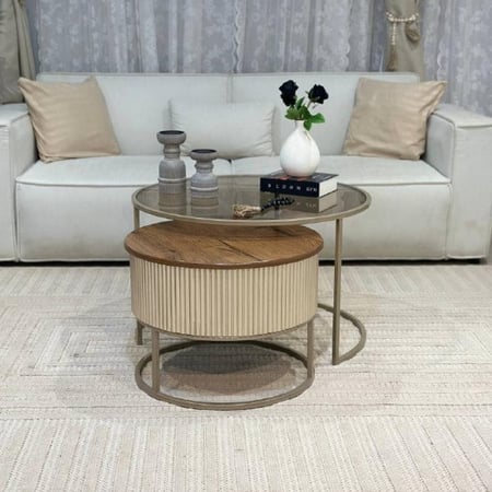 طقم طاولتين متداخلة مع 4 خدمة شنباني