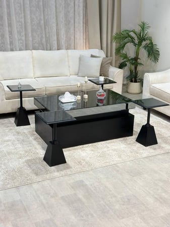 طقم طاولة ضيافة سنديان مع 4 خدمة لون اسود موديل عصري