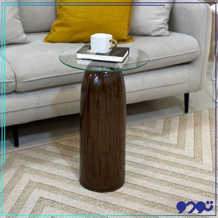 طاولة جانبية رخام بسطح زجاجي شفاف