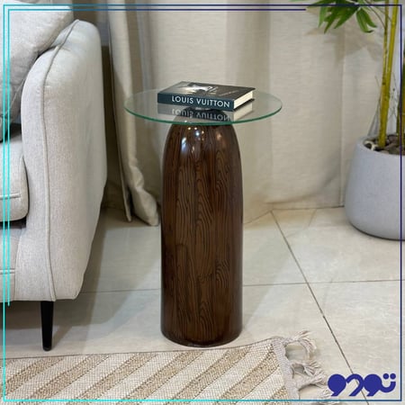 طاولة جانبية رخام بسطح زجاجي شفاف