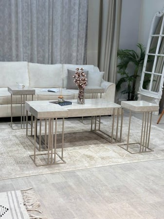 طقم طاولة ضيافة مع 4 طاولات خدمة – تصميم فاخر وعصري من تودو