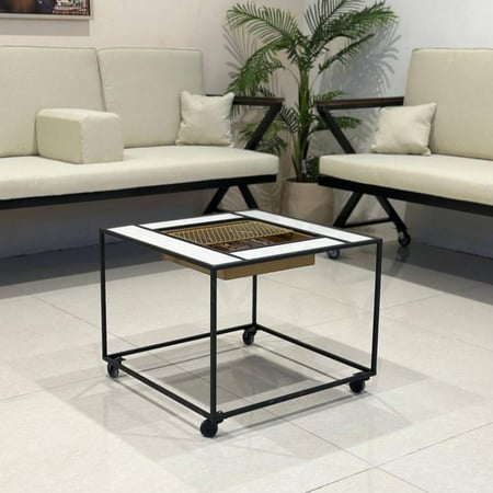 منقل شوي حديد مع سطح سيراميك مربع بكفرات متحرك *عروض