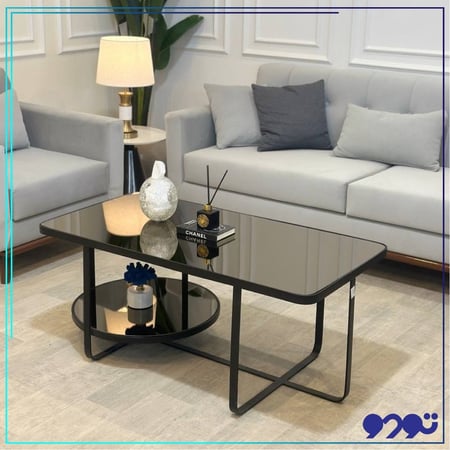 طاولة ضيافة قزاز دورين وبحديدي أسود