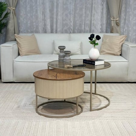 طقم طاولتين متداخلة مع 4 خدمة شنباني