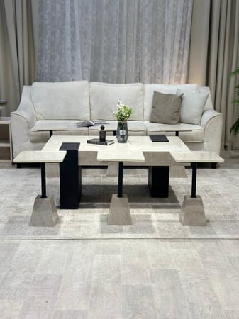 طقم طاولة ضيافة كنب مع 6 طاولات خدمة بديل رخام