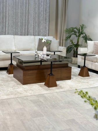 طقم طاولة ضيافة سنديان مع 4 خدمة لون بني موديل عصري