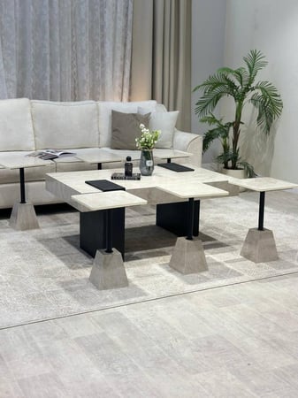 طقم طاولة ضيافة كنب مع 6 طاولات خدمة بديل رخام