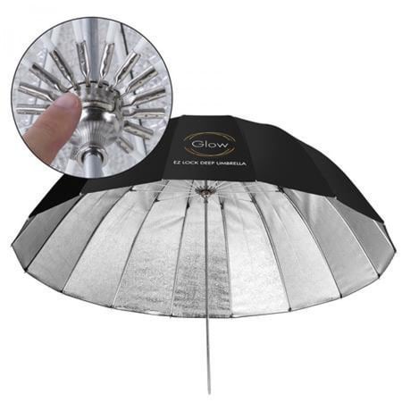 قلو ايزي لوك مظلة فيبرجلاس فضية كبيرة (51 بوصة) Glow Easy Lock Large Deep Beaded Silver Fiberglass Umbrella (51")