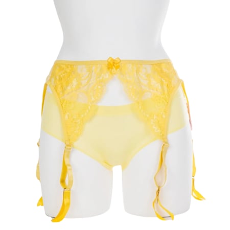 بانتي وحمالات جوارب دانتيل باللون الأصفر